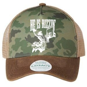 He Is Rizzin Funny Jesus Basketball Legacy Tie Dye Trucker Hat