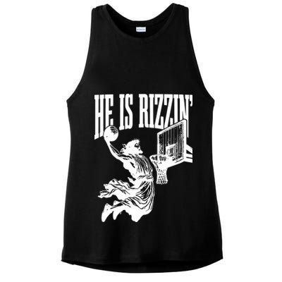 He Is Rizzin Funny Jesus Basketball Ladies PosiCharge Tri-Blend Wicking Tank