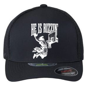 He Is Rizzin Funny Jesus Basketball Flexfit Unipanel Trucker Cap