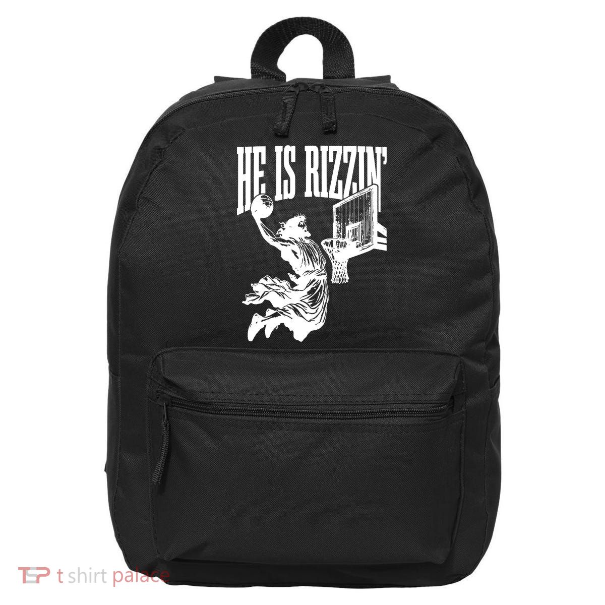 He Is Rizzin Funny Jesus Basketball 16 in Basic Backpack