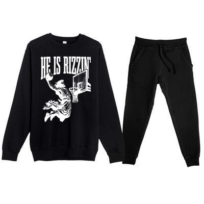 He Is Rizzin Funny Jesus Basketball Premium Crewneck Sweatsuit Set