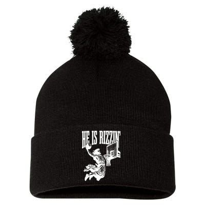 He Is Rizzin Funny Jesus Basketball Pom Pom 12in Knit Beanie