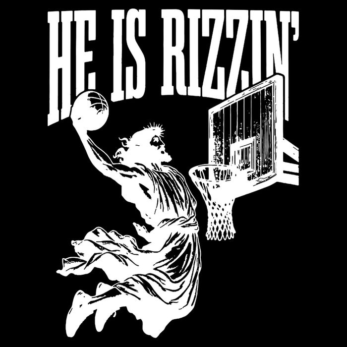 He Is Rizzin Funny Jesus Basketball Pom Pom 12in Knit Beanie