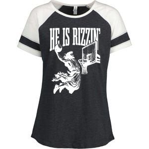 He Is Rizzin Funny Jesus Basketball Enza Ladies Jersey Colorblock Tee