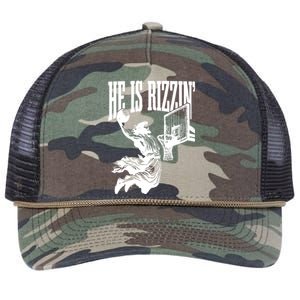 He Is Rizzin Funny Jesus Basketball Retro Rope Trucker Hat Cap