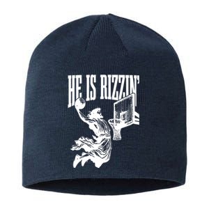 He Is Rizzin Funny Jesus Basketball Sustainable Beanie