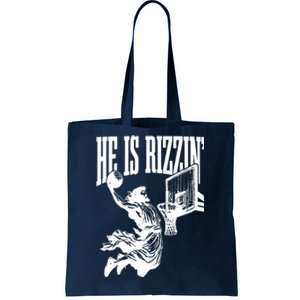 He Is Rizzin Funny Jesus Basketball Tote Bag