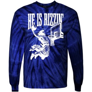 He Is Rizzin Funny Jesus Basketball Tie-Dye Long Sleeve Shirt