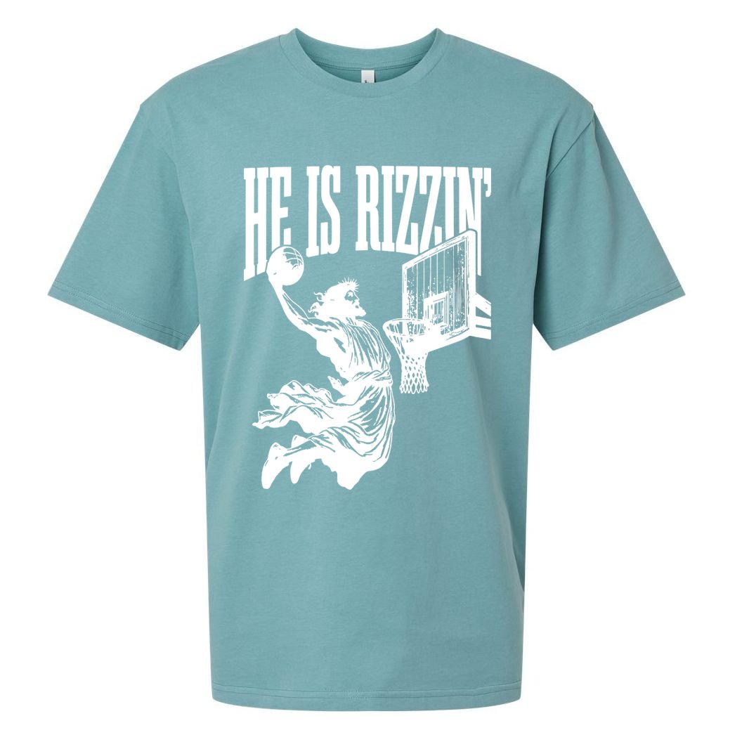 He Is Rizzin Funny Jesus Basketball Sueded Cloud Jersey T-Shirt