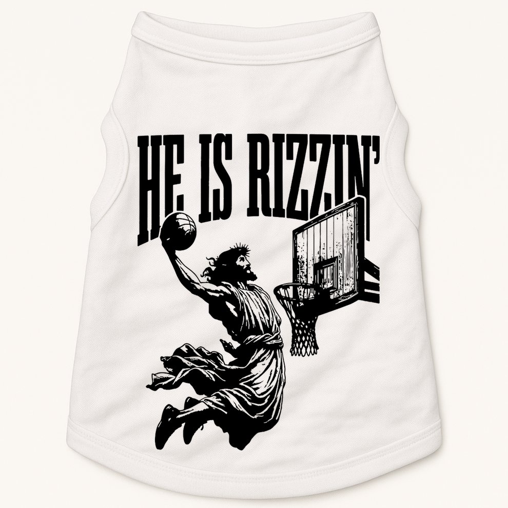 He Is Rizzin Funny Jesus Basketball Doggie Tank