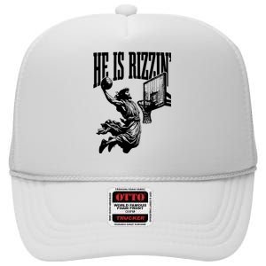 He Is Rizzin Funny Jesus Basketball High Crown Mesh Back Trucker Hat