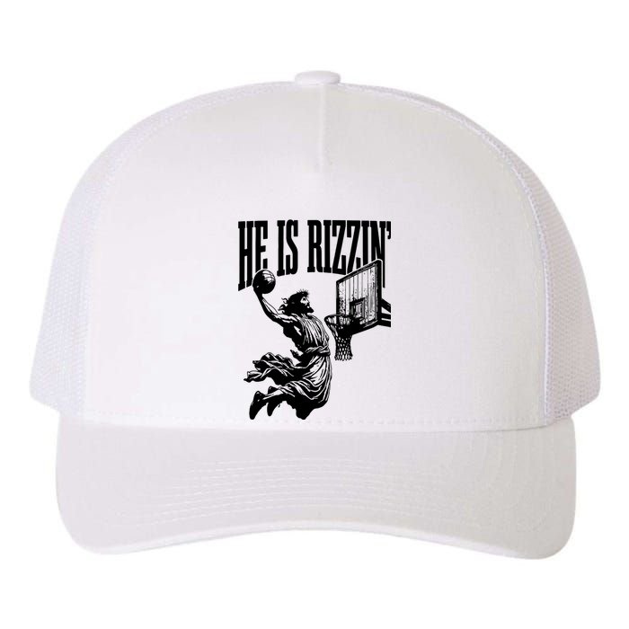 He Is Rizzin Funny Jesus Basketball Yupoong Adult 5-Panel Trucker Hat