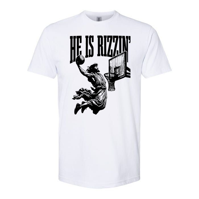 He Is Rizzin Funny Jesus Basketball Softstyle® CVC T-Shirt