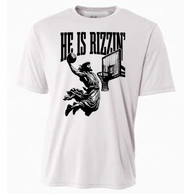 He Is Rizzin Funny Jesus Basketball Cooling Performance Crew T-Shirt