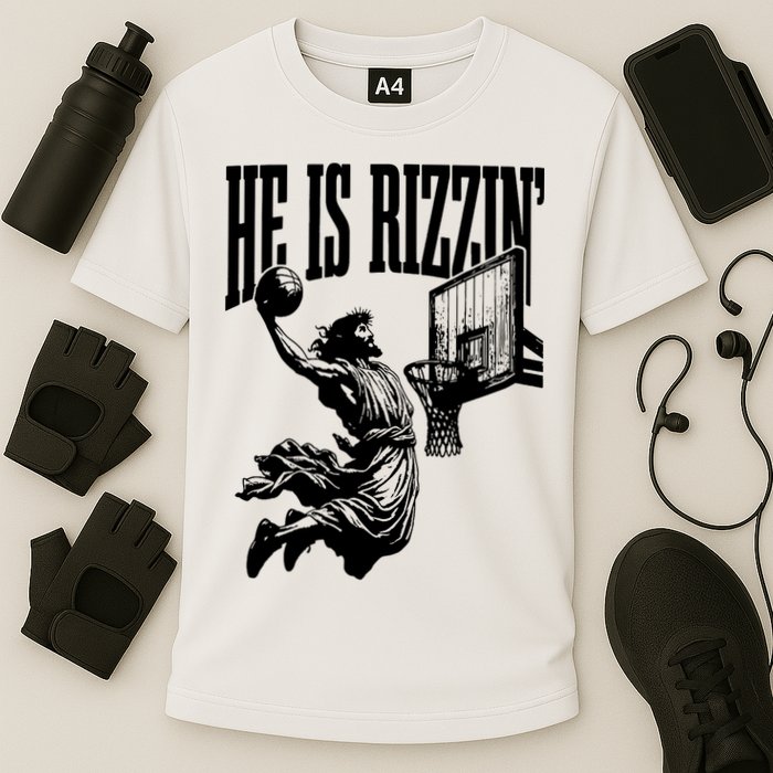 He Is Rizzin Funny Jesus Basketball Performance Shirt