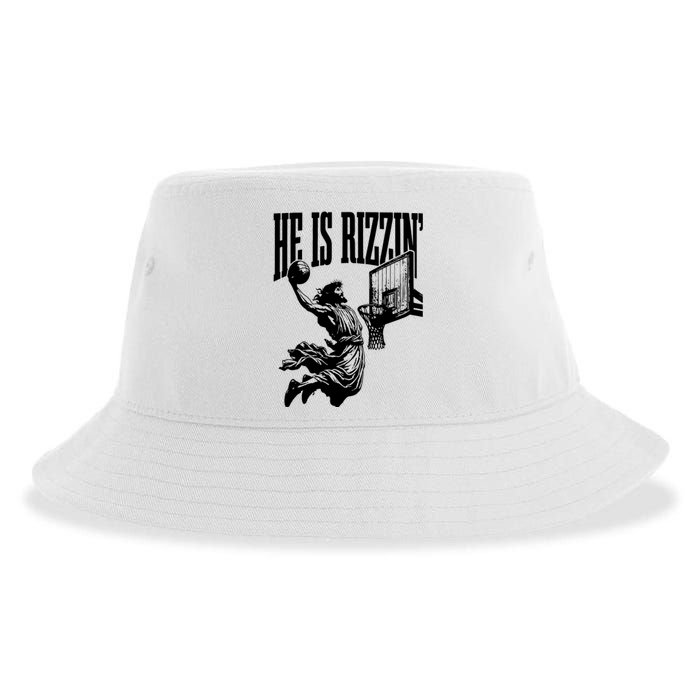 He Is Rizzin Funny Jesus Basketball Sustainable Bucket Hat