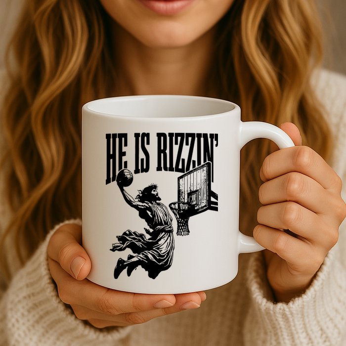 He Is Rizzin Funny Jesus Basketball Mug