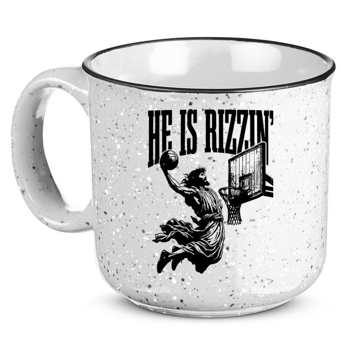 He Is Rizzin Funny Jesus Basketball 15oz Campfire Ceramic Mug