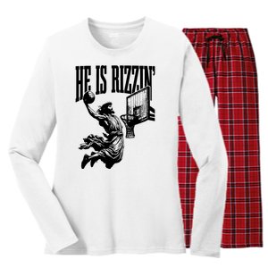 He Is Rizzin Funny Jesus Basketball Women's Long Sleeve Flannel Pajama Set 