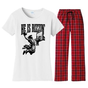 He Is Rizzin Funny Jesus Basketball Women's Flannel Pajama Set