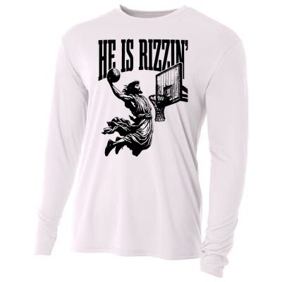 He Is Rizzin Funny Jesus Basketball Cooling Performance Long Sleeve Crew