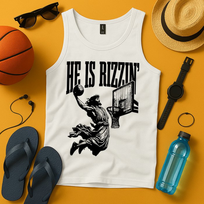 He Is Rizzin Funny Jesus Basketball Tank Top