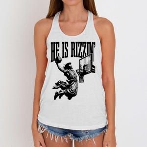 He Is Rizzin Funny Jesus Basketball Women's Knotted Racerback Tank