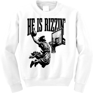 He Is Rizzin Funny Jesus Basketball Kids Sweatshirt