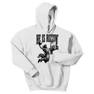 He Is Rizzin Funny Jesus Basketball Kids Hoodie