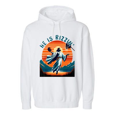 He Is Rizzin Basketball Jesus Retro Easter Christian Garment-Dyed Fleece Hoodie