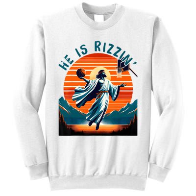 He Is Rizzin Basketball Jesus Retro Easter Christian Sweatshirt