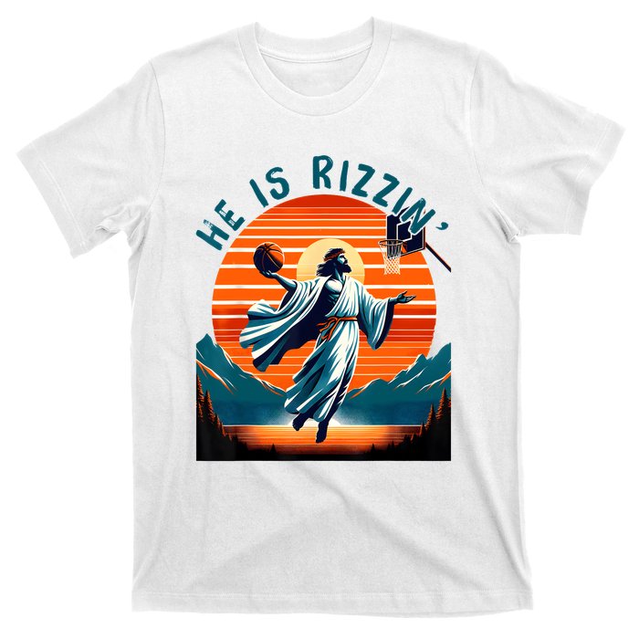 He Is Rizzin Basketball Jesus Retro Easter Christian T-Shirt