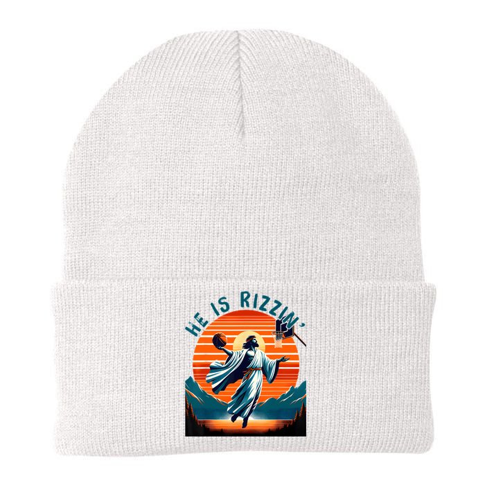 He Is Rizzin Basketball Jesus Retro Easter Christian Knit Cap Winter Beanie