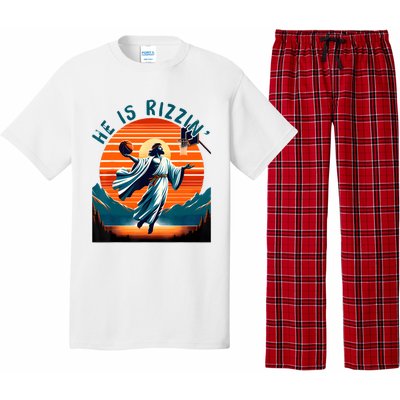 He Is Rizzin Basketball Jesus Retro Easter Christian Pajama Set