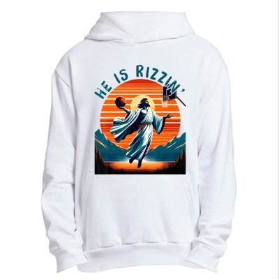 He Is Rizzin Basketball Jesus Retro Easter Christian Urban Pullover Hoodie