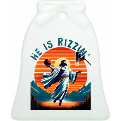 He Is Rizzin Basketball Jesus Retro Easter Christian Ceramic Bell Ornament