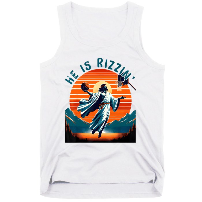 He Is Rizzin Basketball Jesus Retro Easter Christian Tank Top