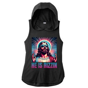 He Is Rizzin Jesus Is Rizzen Ladies PosiCharge Tri-Blend Wicking Draft Hoodie Tank