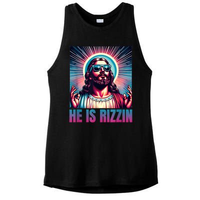 He Is Rizzin Jesus Is Rizzen Ladies PosiCharge Tri-Blend Wicking Tank