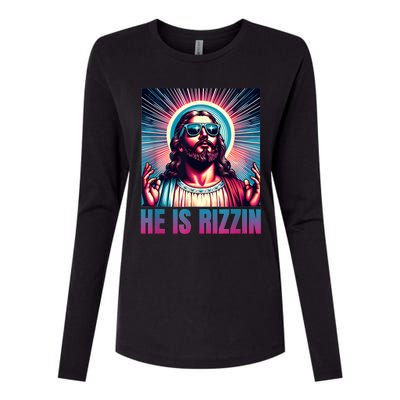 He Is Rizzin Jesus Is Rizzen Womens Cotton Relaxed Long Sleeve T-Shirt