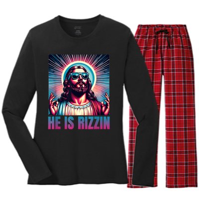 He Is Rizzin Jesus Is Rizzen Women's Long Sleeve Flannel Pajama Set 