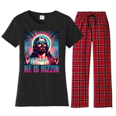 He Is Rizzin Jesus Is Rizzen Women's Flannel Pajama Set