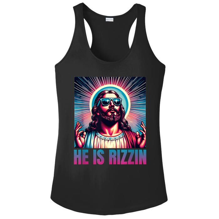 He Is Rizzin Jesus Is Rizzen Ladies PosiCharge Competitor Racerback Tank