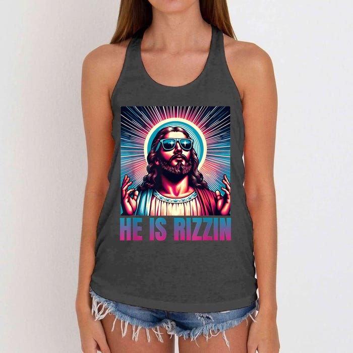 He Is Rizzin Jesus Is Rizzen Women's Knotted Racerback Tank