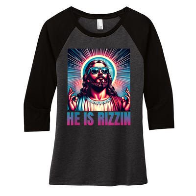 He Is Rizzin Jesus Is Rizzen Women's Tri-Blend 3/4-Sleeve Raglan Shirt