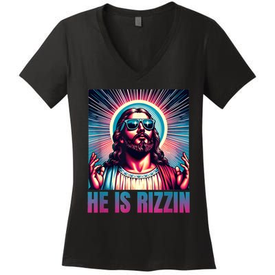 He Is Rizzin Jesus Is Rizzen Women's V-Neck T-Shirt