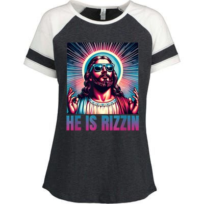 He Is Rizzin Jesus Is Rizzen Enza Ladies Jersey Colorblock Tee