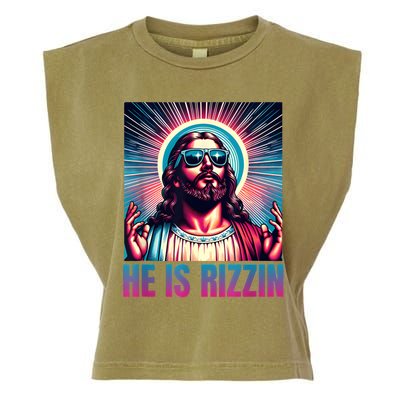 He Is Rizzin Jesus Is Rizzen Garment-Dyed Women's Muscle Tee