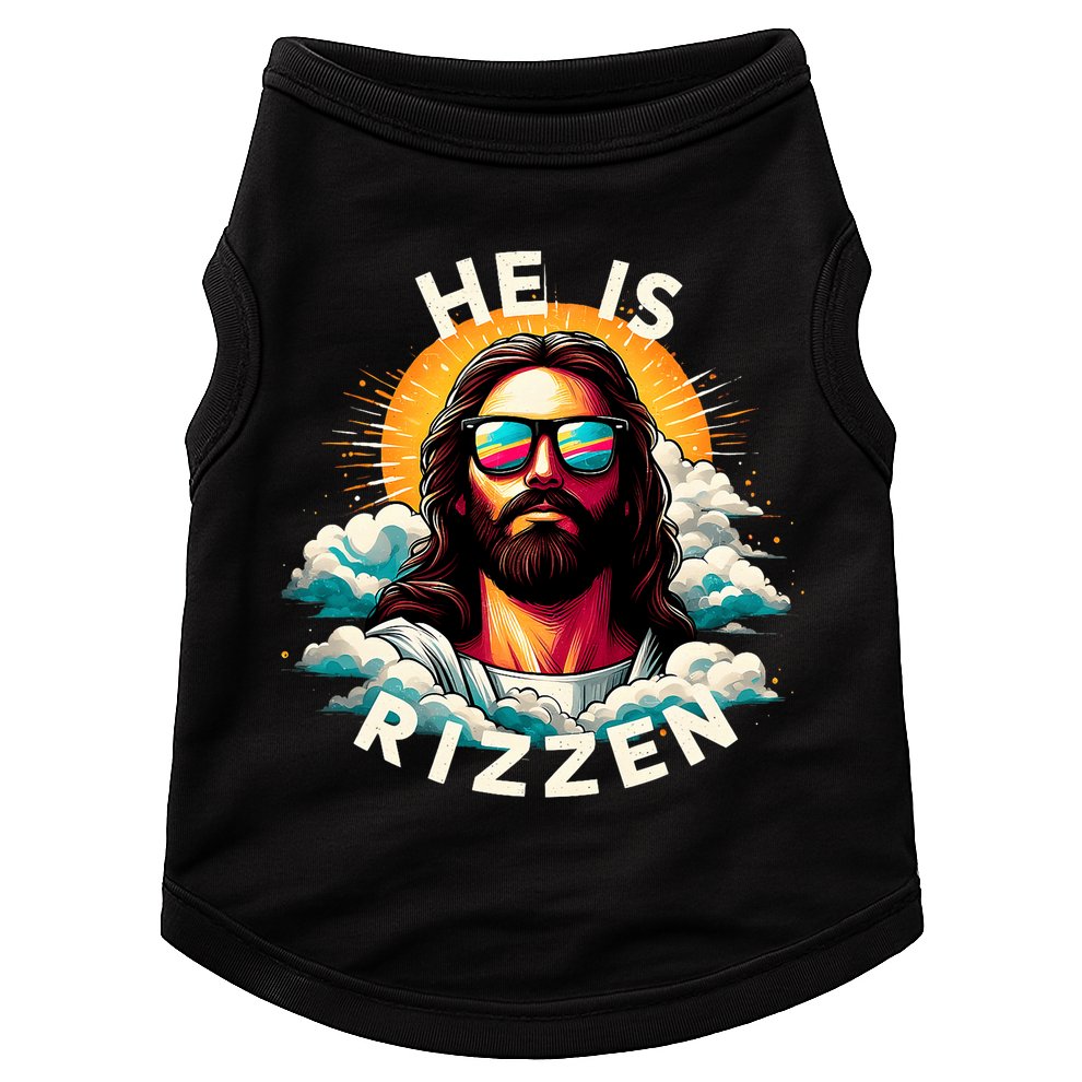 He Is Rizzen Christian Jesus Is Rizzen Christian Religious Doggie Tank