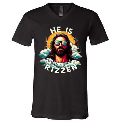 He Is Rizzen Christian Jesus Is Rizzen Christian Religious V-Neck T-Shirt